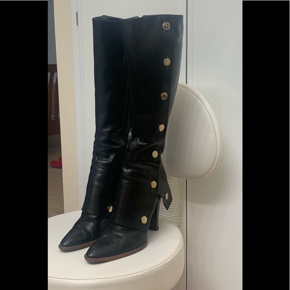Yves Saint Laurent Knee High Boots Black Leather Eur Size 39